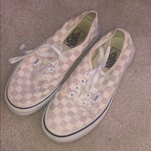 Women’s light yellow and light pink checkered vans